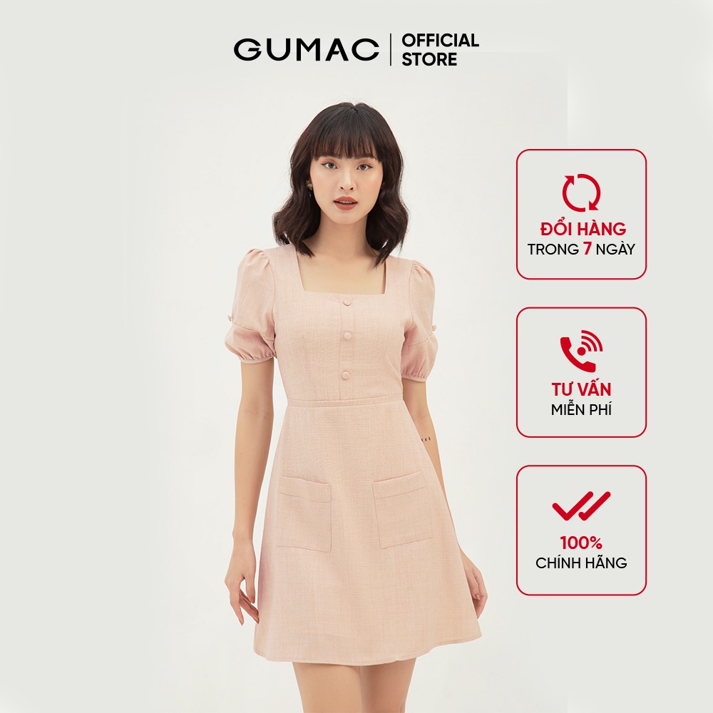 Đầm nữ dáng chữ A cổ U túi đắp GUMAC màu cam, đủ size, thanh lịch, trẻ trung DB312 | BigBuy360 - bigbuy360.vn