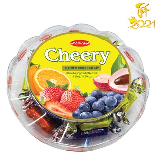 Kẹo mềm Cheery hộp nhựa tròn đế tầng 150 gam Bibica