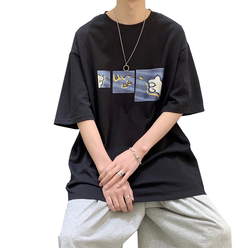 Áo thun tay lỡ HappyFamily tay lỡ Cat Biu chất vải cotton 100 cao cấp-2 màu trắng đen