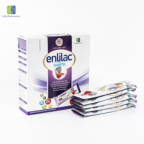 Sữa tiểu đường Enlilac Diabetes - Hộp 16 gói x 25 gram - Tặng cẩm nang cho người tiểu đường, ổn định đường huyết