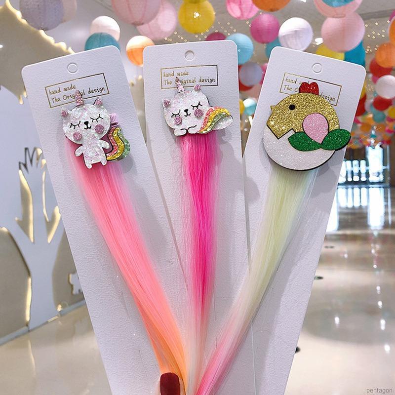 Kẹp Tóc Mái Giả Hình Thỏ Màu Cầu Vồng Dễ Thương Cho Bé Gái