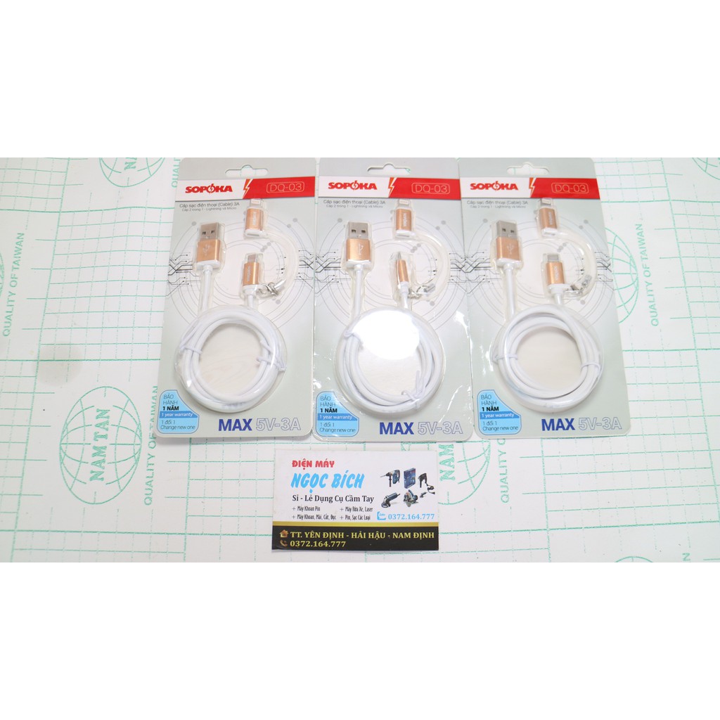 Cáp Sạc Đa Năng SOPOKA DQ03 Tích Hợp Chân Lighting, Micro USB Chính Hãng Dây 1M