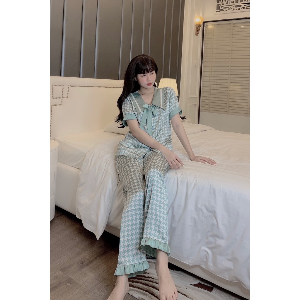 Bộ Đồ Pijama Lụa CỔ NHỌN 💖HÀNG SIÊU ĐẸP💖 Bộ Satin cộc dài