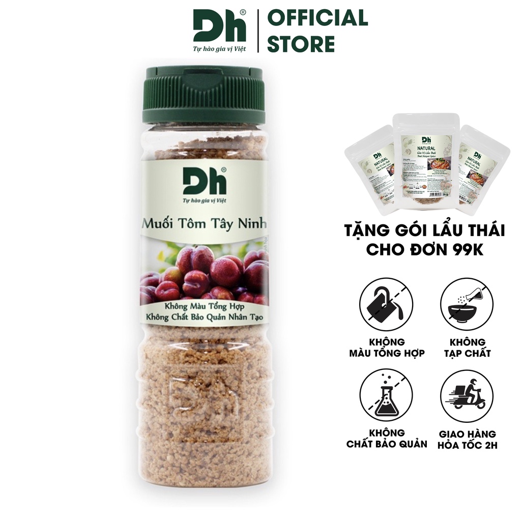 Muối tôm Tây Ninh Dh Foods đặc sản muối chấm hoa quả, rau củ luộc hấp 60g/ 80g/ 110g