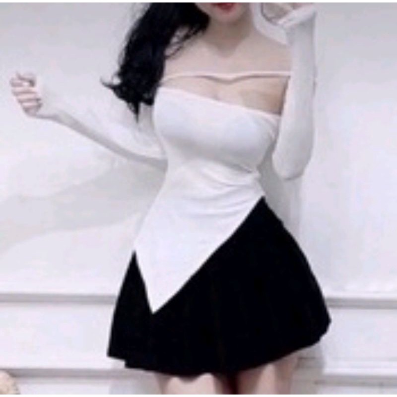 Áo bẹt vai tà nhọn chất vải Gân Cam Kết Hàng Y Hình kèm ảnh thật chính chủ ( size dưới 52kg)