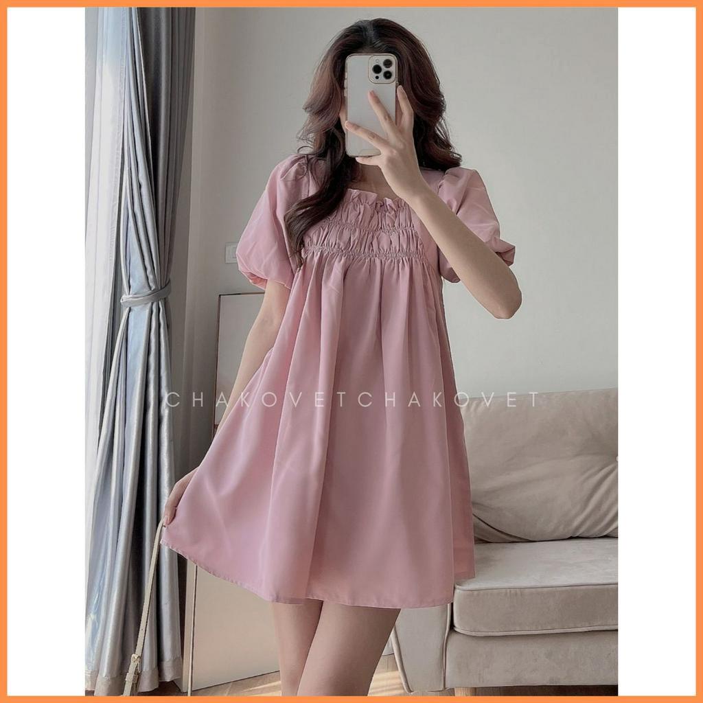 Set áo babydoll tay ngắn kèm quần sooc ulzzang S8638 Áo cổ vuông chun ngực tay phồng tiểu thư kèm quần sooc cạp chun