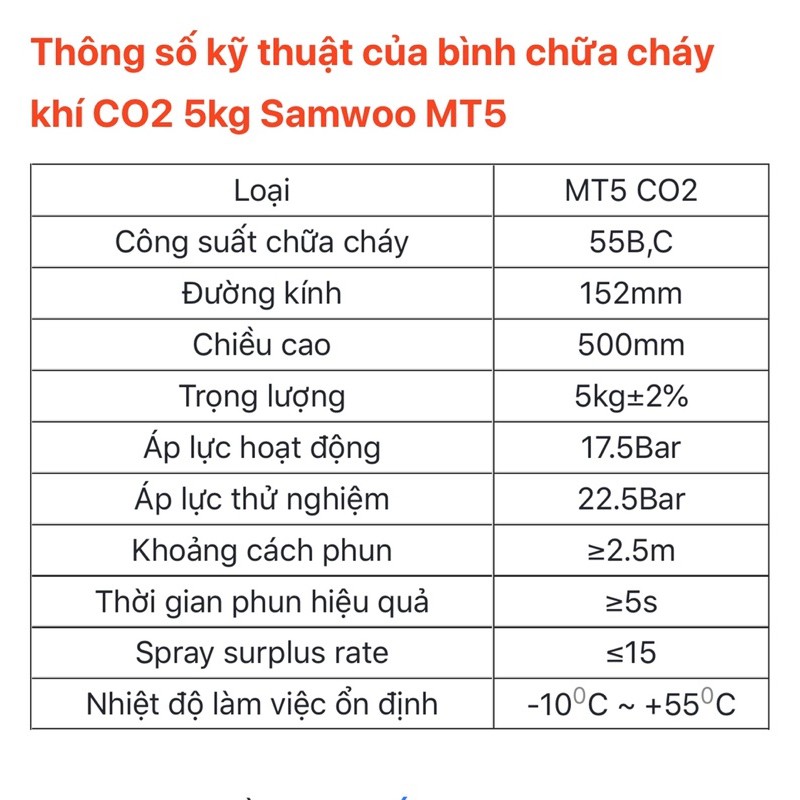 Bình cứu hoả CO2CHẤT LƯỢNGbình chữa cháy khí CO2 5kg Samwoo MT5