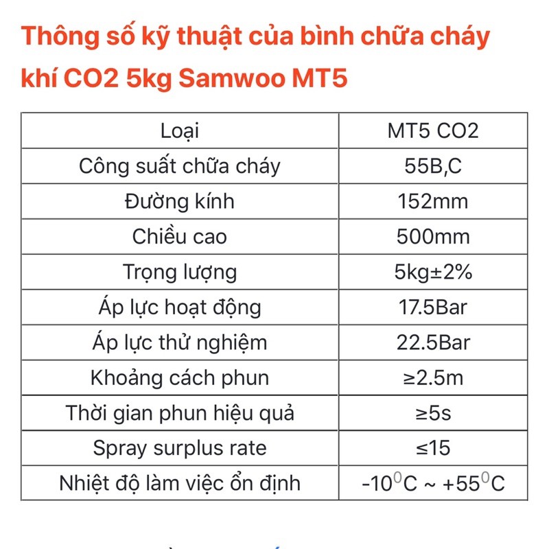Bình cứu hoả CO2💥CHẤT LƯỢNG💥bình chữa cháy khí CO2 5kg Samwoo MT5