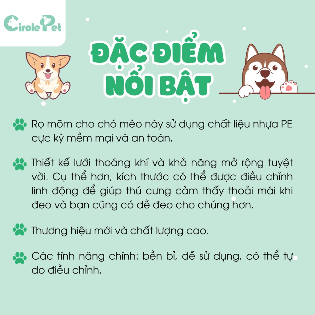 Rọ Mõm Cho Thú Cưng Pian Pian Nhiều Kích Cỡ Chất Liệu Nhựa Dẻo Cao Cấp Bền Lâu - Circle Pet