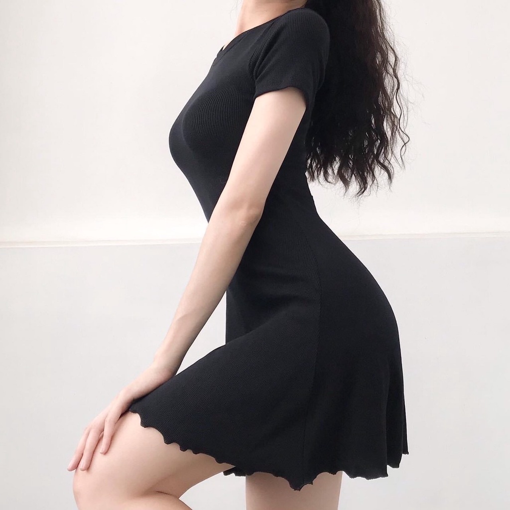 Đầm Xòe Hotgirl Tay Ngắn Đen Viền Bèo Dáng Chữ A Siêu Tôn Dáng DC-0050-babytee