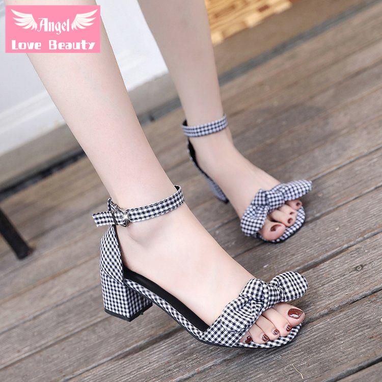 Giày Sandal Cao Gót Hở Ngón Đính Nơ Thời Trang Mùa Hè Phong Cách Hàn Quốc Dành Cho Nữ