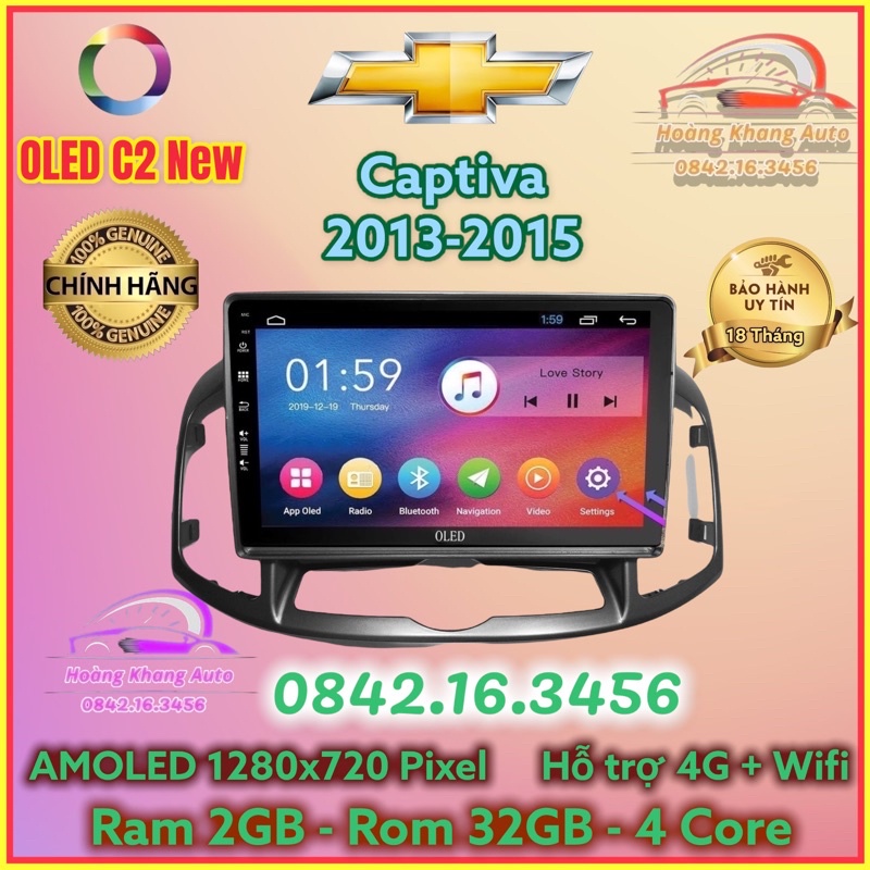 Màn hình Android OLED C2 New Theo Xe CHEVROLET CAPTIVA 2013 - 2015, kèm dưỡng và jack nguồn zin