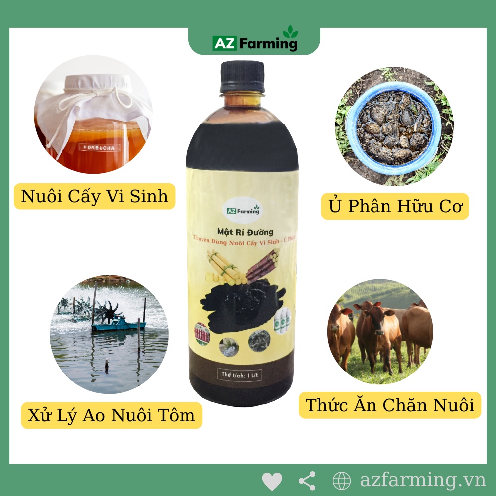 Mật Rỉ Đường Nguyên Chất Cô Đặc - Chai 1 Lít (1.45kg) - Chuyên Dùng Ủ Phân Hữu Cơ - AZ Farming