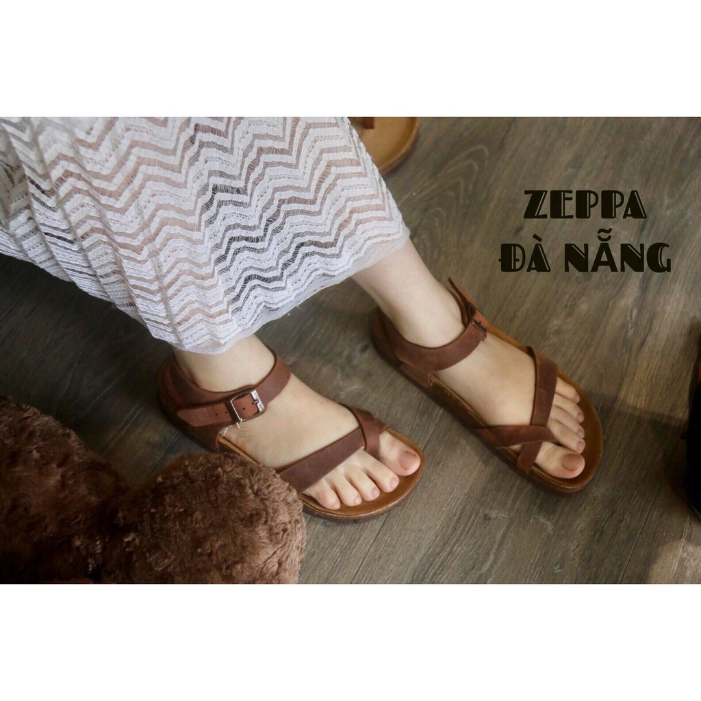 ZEPPA - SANDAL ĐẾ TRẤU DA BÒ NAM NỮ XỎ NGÓN (đủ màu)