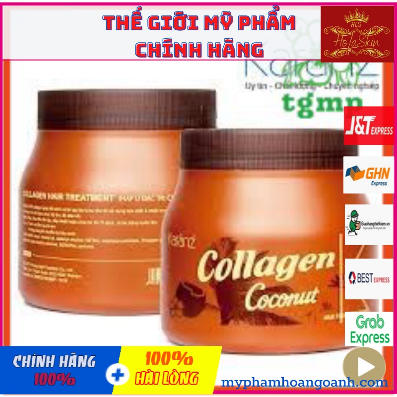Kem ủ tóc Collagen Karanz dừa lùn màu nâu 1000ml - Hấp Dầu phục hồi tóc hư tổn, chẻ ngọn