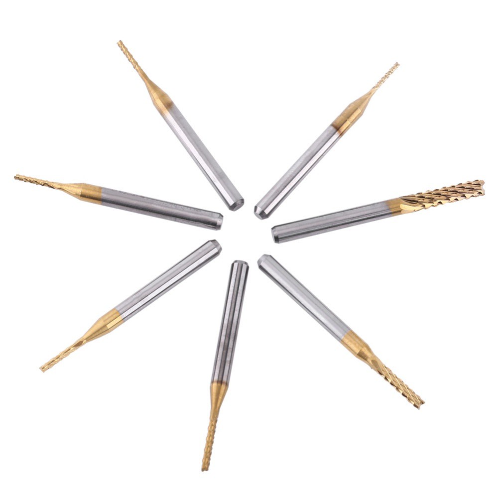 Set 10 Mũi Phay Mini 0.8-3.175 mm CNC Mạ Titan Nhiều Màu Chất Lượng Cao