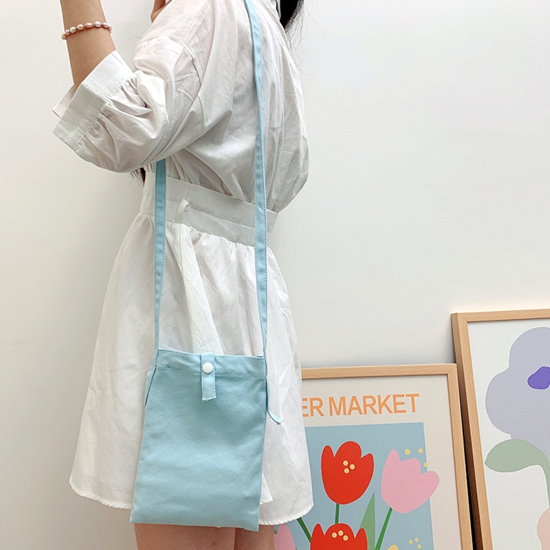 Túi Đeo Chéo Vuông Nhỏ Đựng Điện Thoại Màu Trơn Bằng Vải Canvas Dành Cho Nữ