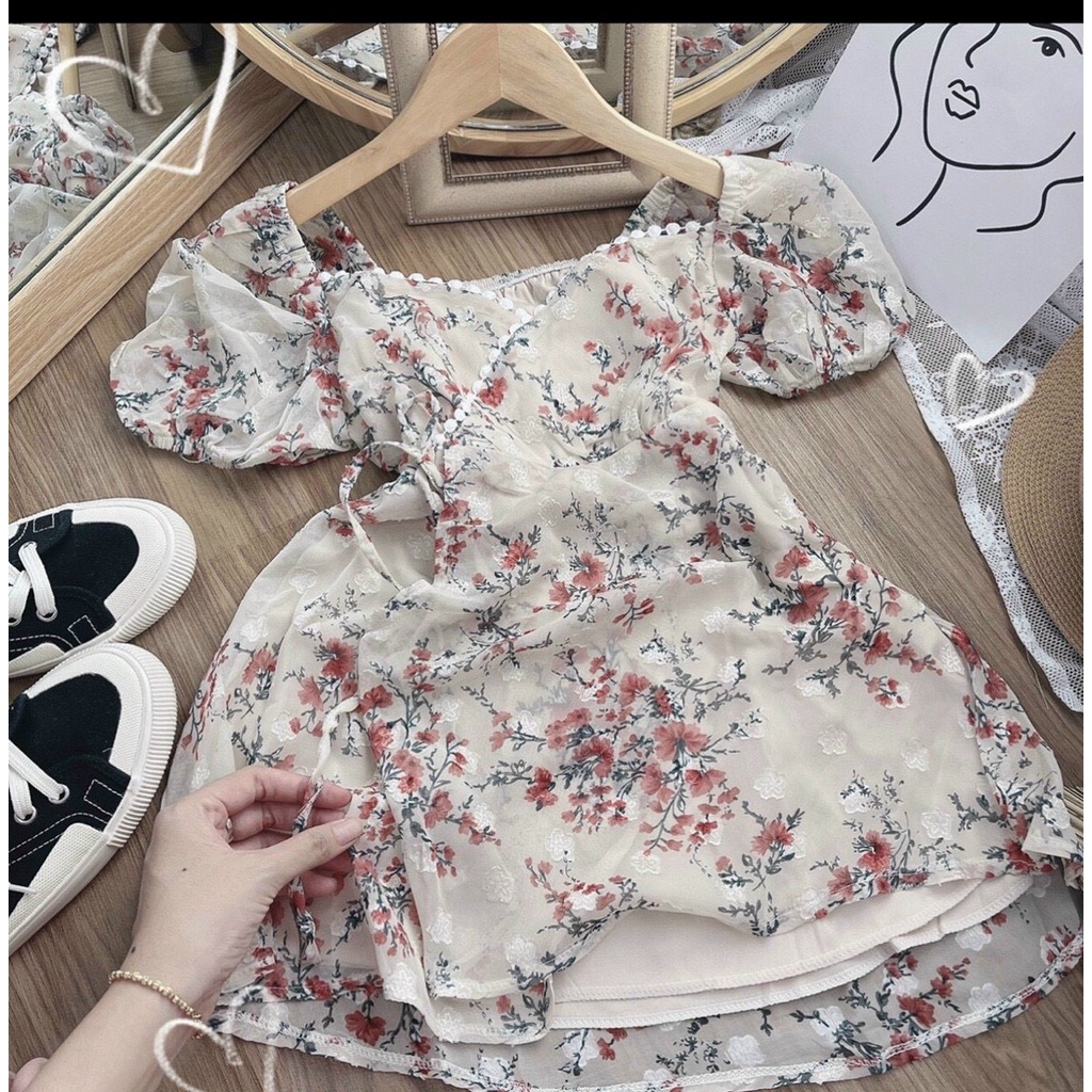 Áo hoa nổi chéo ngực viền ren  𝐊𝐄̀𝐌 𝐀̉𝐍𝐇 𝐓𝐇𝐀̣̂𝐓  𝐁𝐀𝐎 𝐊𝐈𝐄̂̉𝐌 ❌