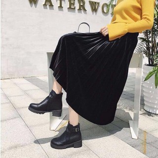 Chân váy nhung xếp ly