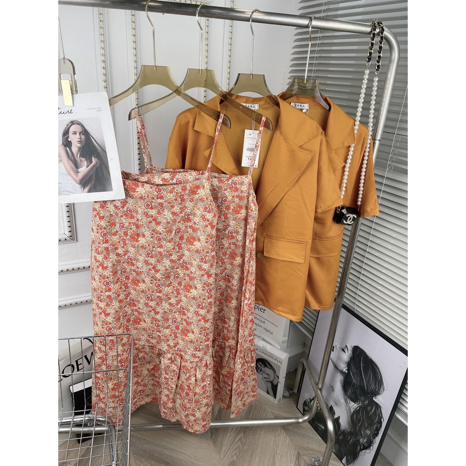 Set váy áo vest 2 blazer 2 món áo khoác ngoài váy hoa nhí TH288