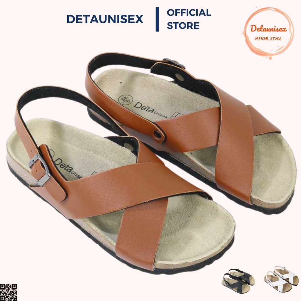 Giày Nam Nữ Quai Chéo Đế Trấu Quai Hậu Màu Trắng Đen Bò Detaunisex Mã SATA23 Full Box