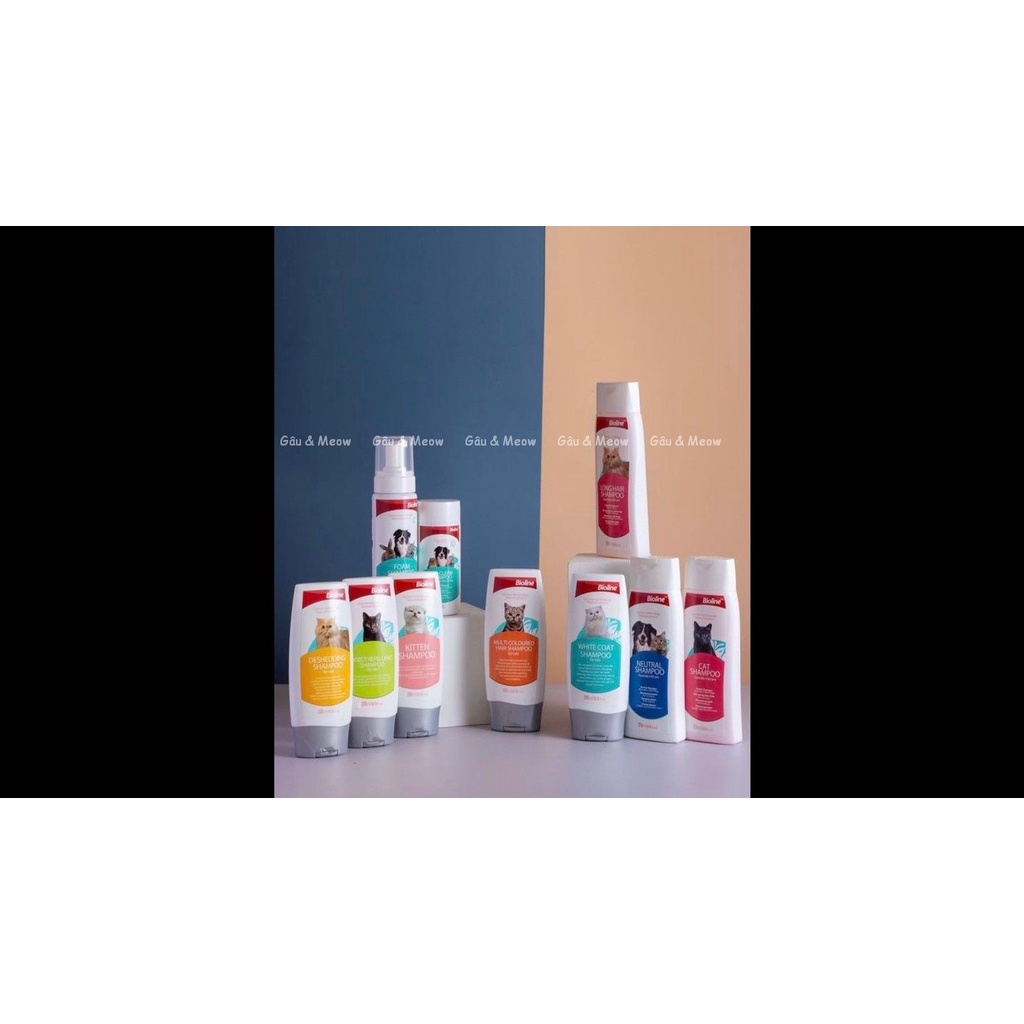 Bioline Cat shampoo Sữa tắm dầu tắm gội cho mèo dưỡng bóng sáng lông khử mùi - nhiều loại cho nhiều màu lông