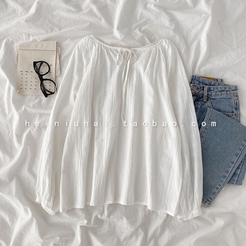 (Có Sẵn) Áo Babydoll Cotton Cổ Tròn Hoạ Tiết Kẻ Sọc Màu Xanh Baby Minipie