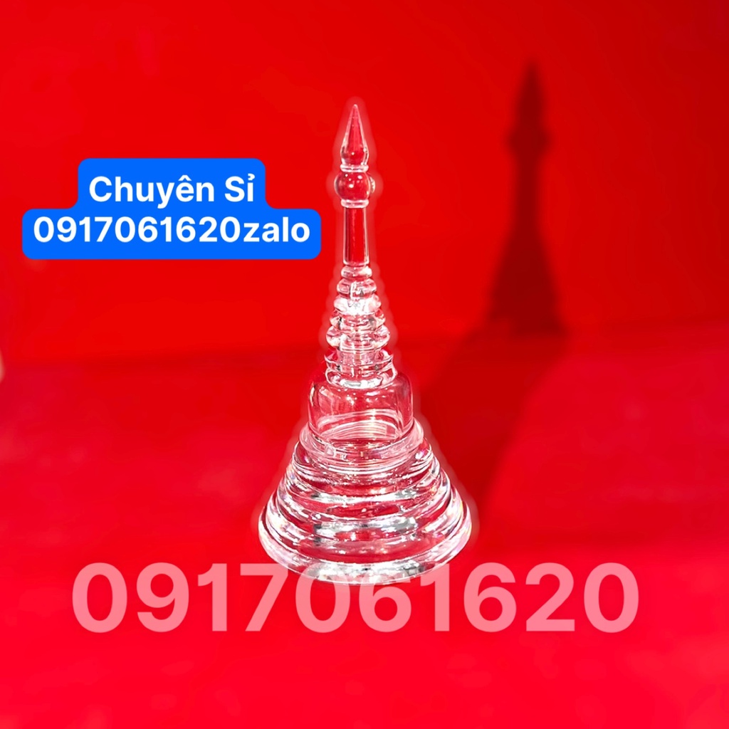 Tháp XÁ LỢI PHẬT GIÁO, Đựng Hạt Xá Lợi Đặt Bàn Thờ Phật  Kiểu Hình Chữ A Chất Liệu Nhựa Thuỷ Tinh - Cao 9,5Cm