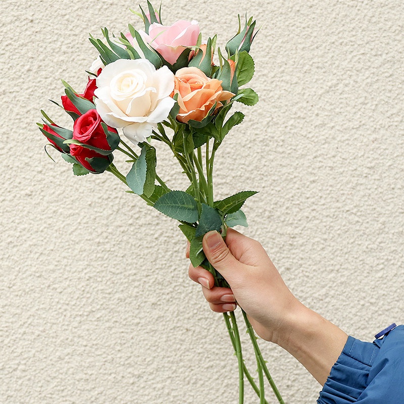 1 Nhánh 5 Bông Hoa Hồng Nhân Tạo Bằng Lụa Cho Trang Trí