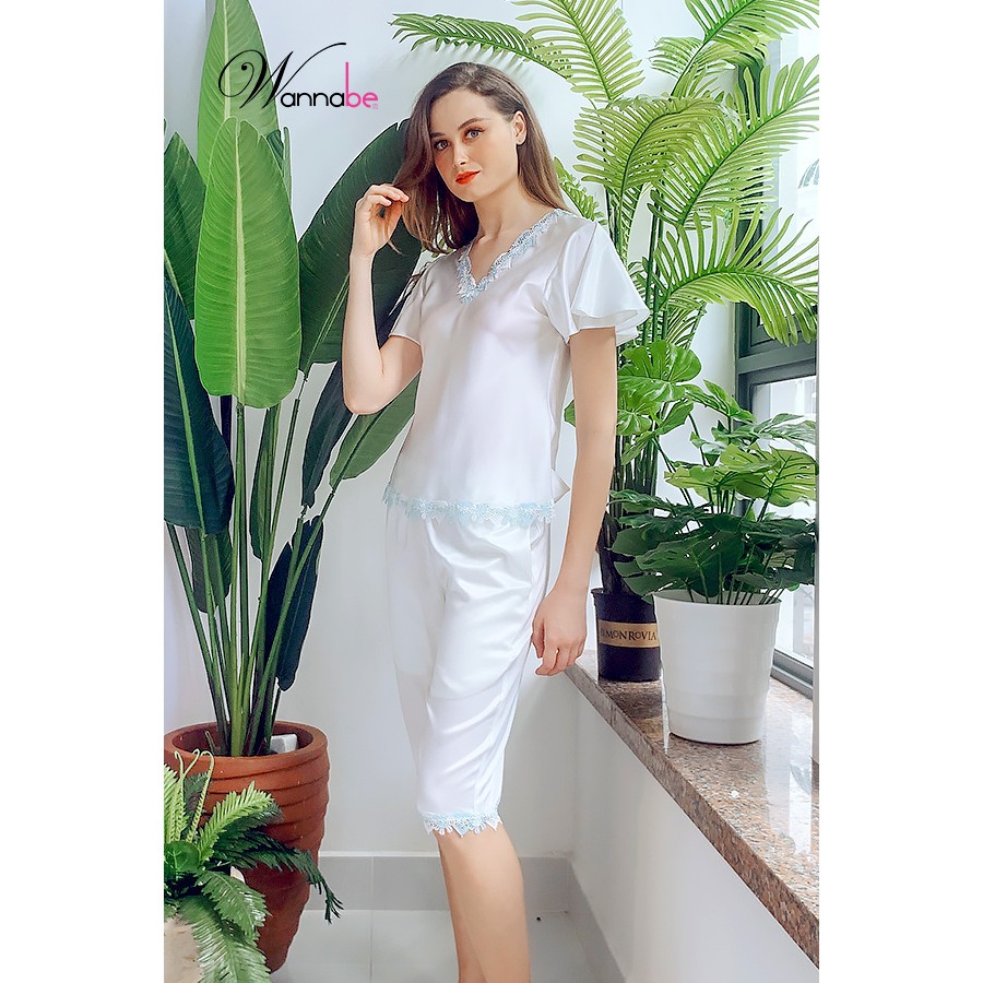 Đồ bộ mặc nhà phi lụa Wannabe bộ lửng BLS08 tay áo cánh tiên nữ tính nhẹ nhàng