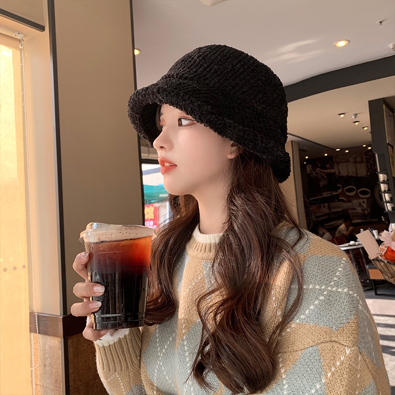 Mũ lông cừu giữ ấm màu sắc đơn giản phong cách Nhật Bản dành cho bạn nữ