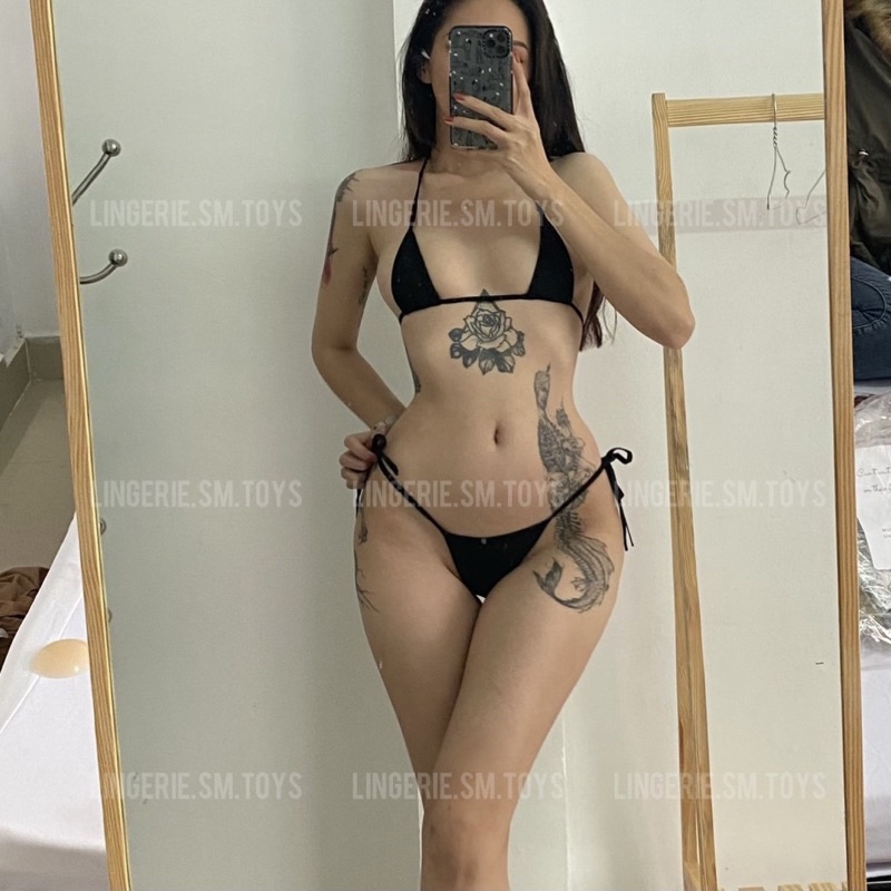 LST045 - &lt;Đen/Trắng&gt; Set Nội Y Bralette Siêu Nhỏ Phong Cách Buộc Dây Hông Lả Lơi Gợi Cảm