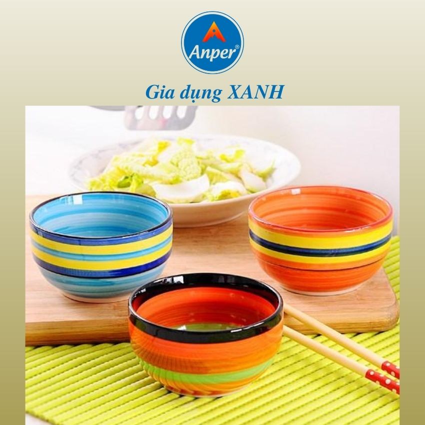 Bộ 2 tô sứ 3 bát sứ cầu vồng ANPER cao cấp size 13.5cm 14.5 cm17 cm 20cm