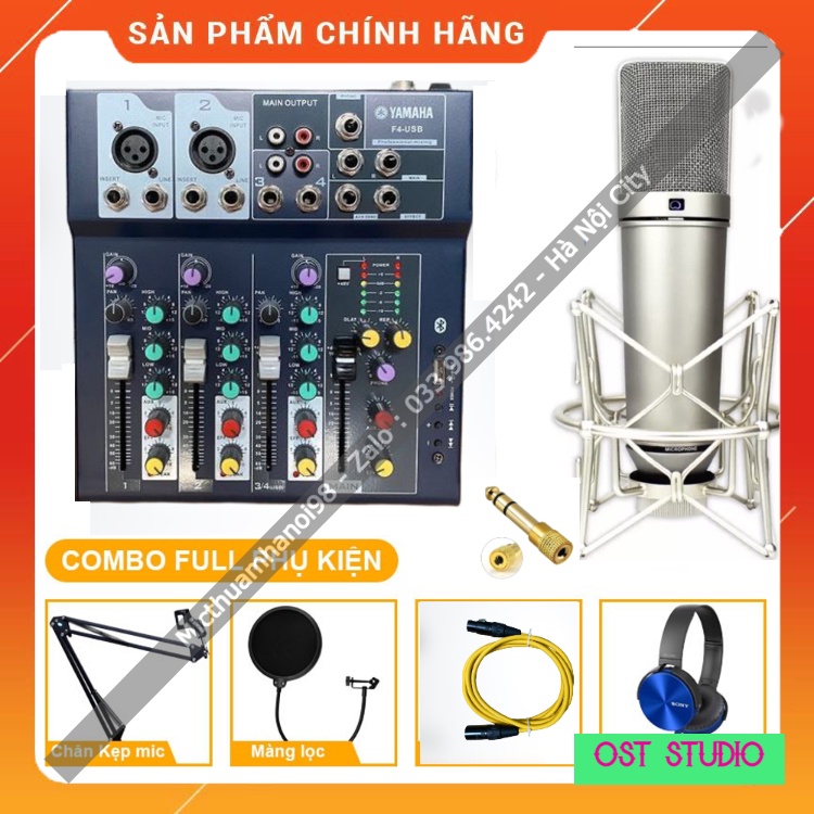 Combo Bộ Livestream Mixer F4 Blutooth Mic AQTA U87 Tặng Kèm Tai Nghe Đầy Đủ Dây Kết Nối , Dễ Dàng Lắp Đặt