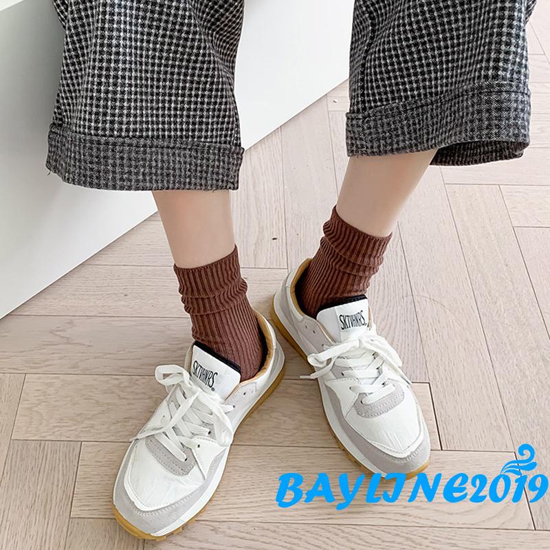 Vớ ống lửng màu trơn kết cấu gân ấm áp trong nhà/ ngoài trời cho nữ