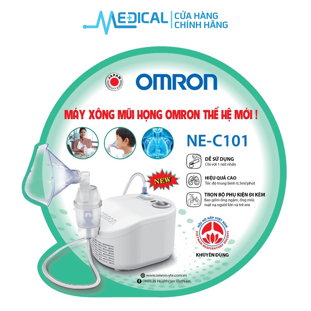 Máy xông khí dung OMRON Ne-C101 thế hệ mới thông mũi họng cho người lớn và trẻ em - MEDICAL