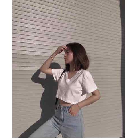 Áo croptop tay ngắn, áo croptop form rộng cổ tim thời trang sành điệu
