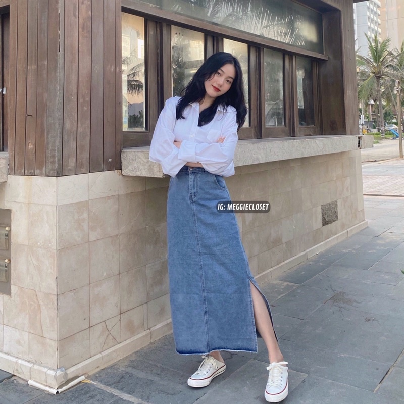 [ ẢNH THẬT ĐỘC QUYỀN MEGGIECLOSET] Chân váy jean xẻ một bên DUBATI | BigBuy360 - bigbuy360.vn