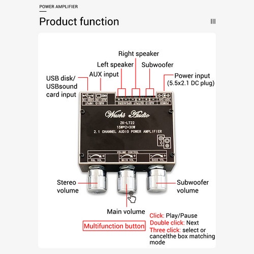 Mô đun bảng mạch khuếch đại âm thanh ZIQQUCU kỹ thuật số bluetooth 2.1 kênh 50W x 2/ 15W x 2 tiện lợi