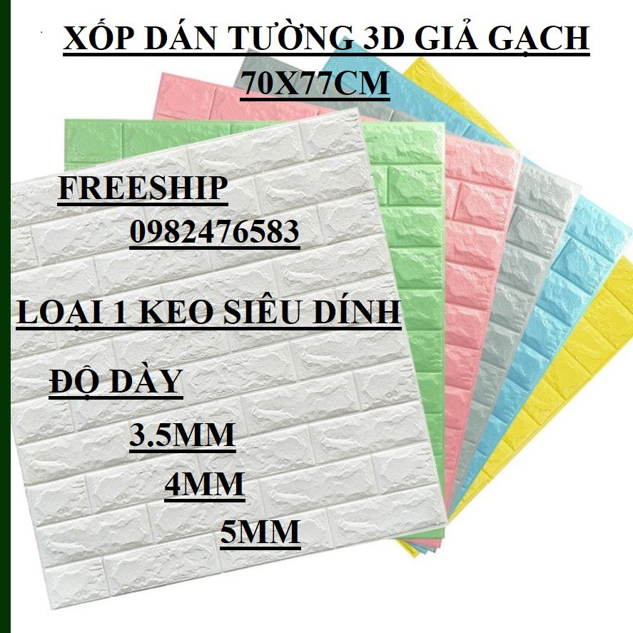 Freeship Xốp Dán Tường 3D Giả Gạch 70x77cm Chống Ẩm Mốc Giá Rẻ Bắc Ninh