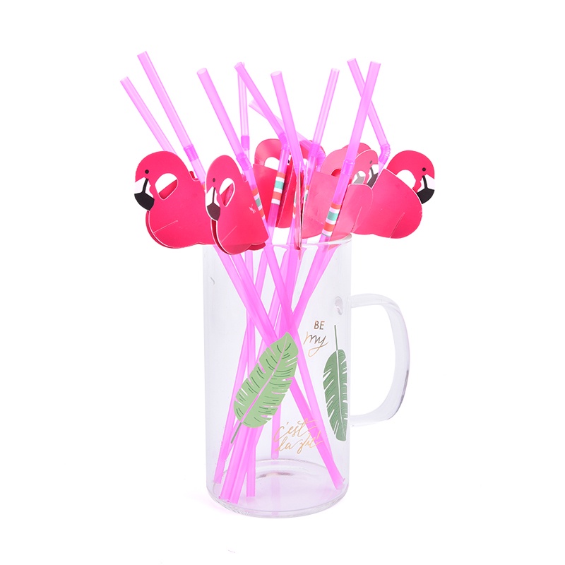 {FCC} 10Pcs Flamingo Pineapple Drinking Straws Hawaii Beach Tropical Birthday Party{yancrane3.vn}