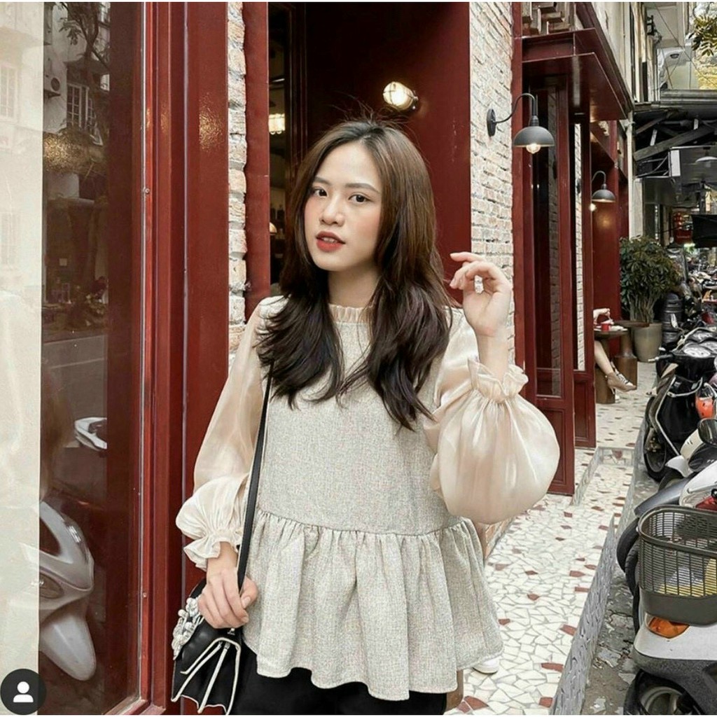 [SIÊU HOT] [BAO RẺ] ÁO PEPLUM PHỐI TAY VOAN KIẾNG