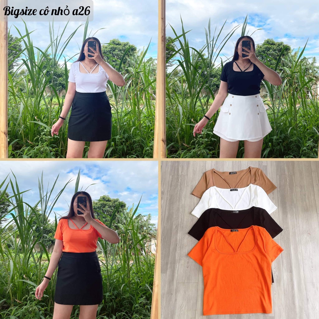 Áo Thun nữ Kiểu Tay ngắn Bigsize dễ thương,áo kiểu xẹc xy 2 dây chéo mã a26