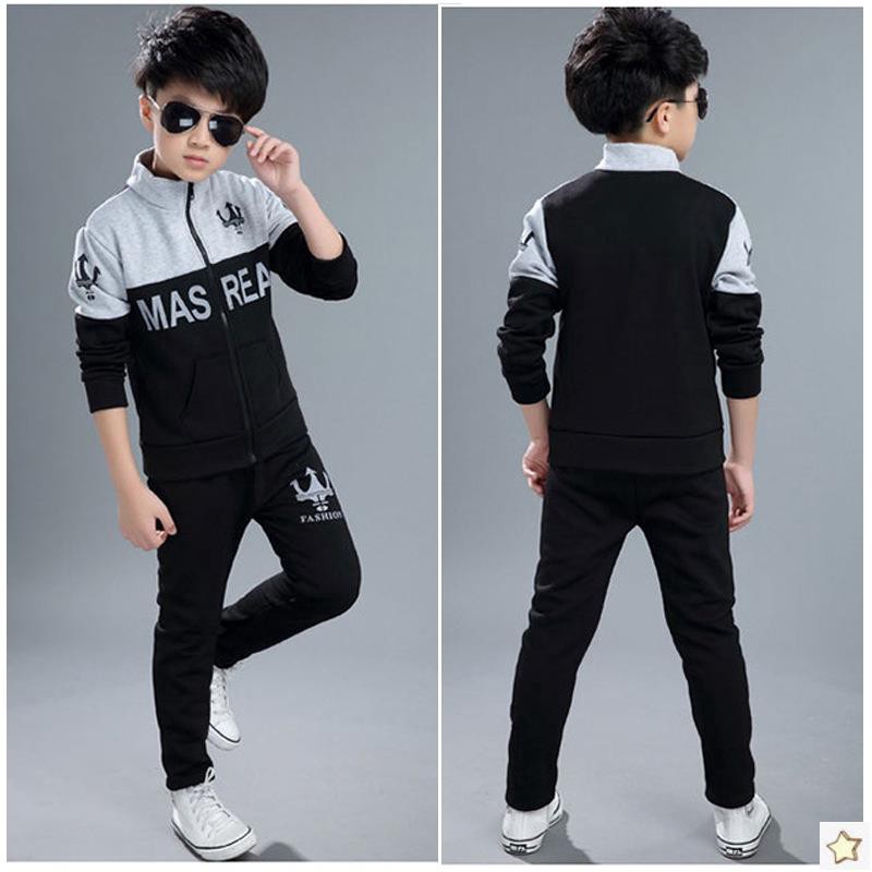 Bộ 2 Món Áo Khoác In Chữ + Quần Dài Cỡ Lớn Thời Trang Mùa Thu Cho Bé Trai 4-12 Tuổi