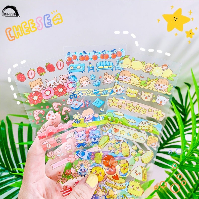 Sticker họa tiết hoạt hình dễ thương bằng PET chống thấm nước dùng để trang trí thủ công cho sổ tay lưu niệm