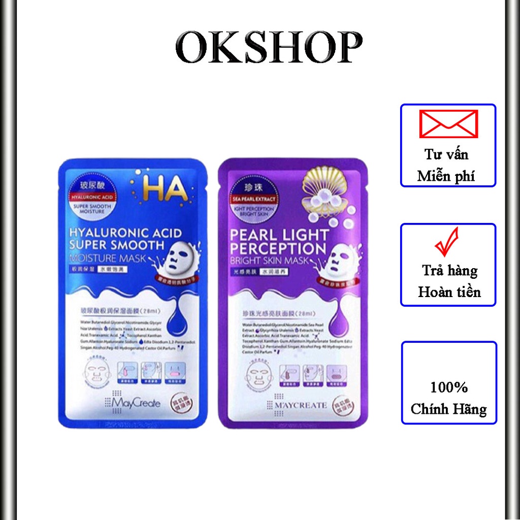 Mặt nạ MayCreate Hyaluronic Acid Xanh,-dưỡng ẩm, Tím- dưỡng trắng