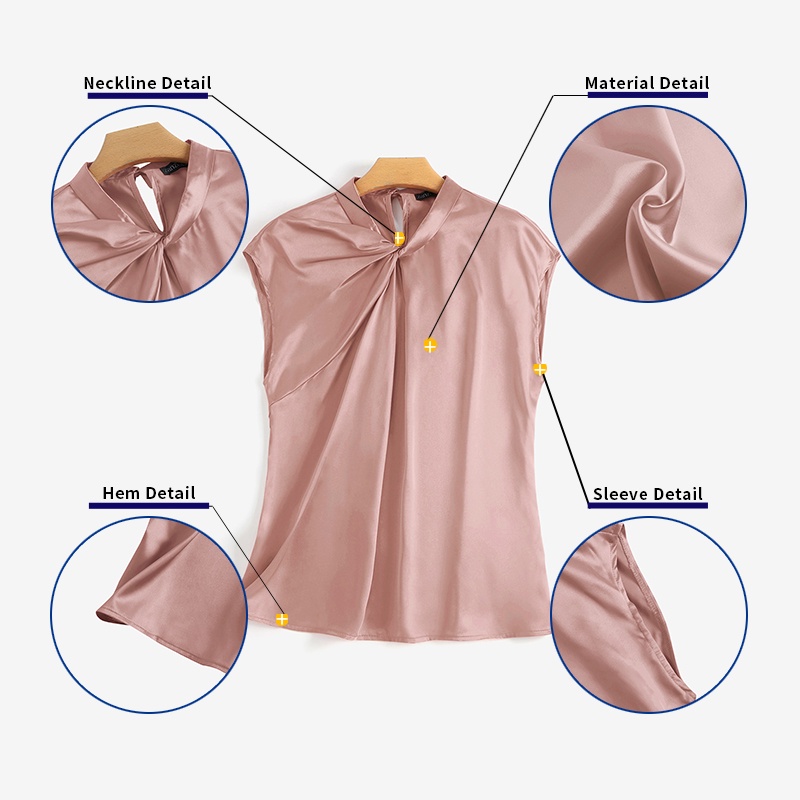 ZANZEA Áo Kiểu Vải Satin Tay Ngắn Cổ Tròn Thắt Nút Sau Lưng Cho Nữ