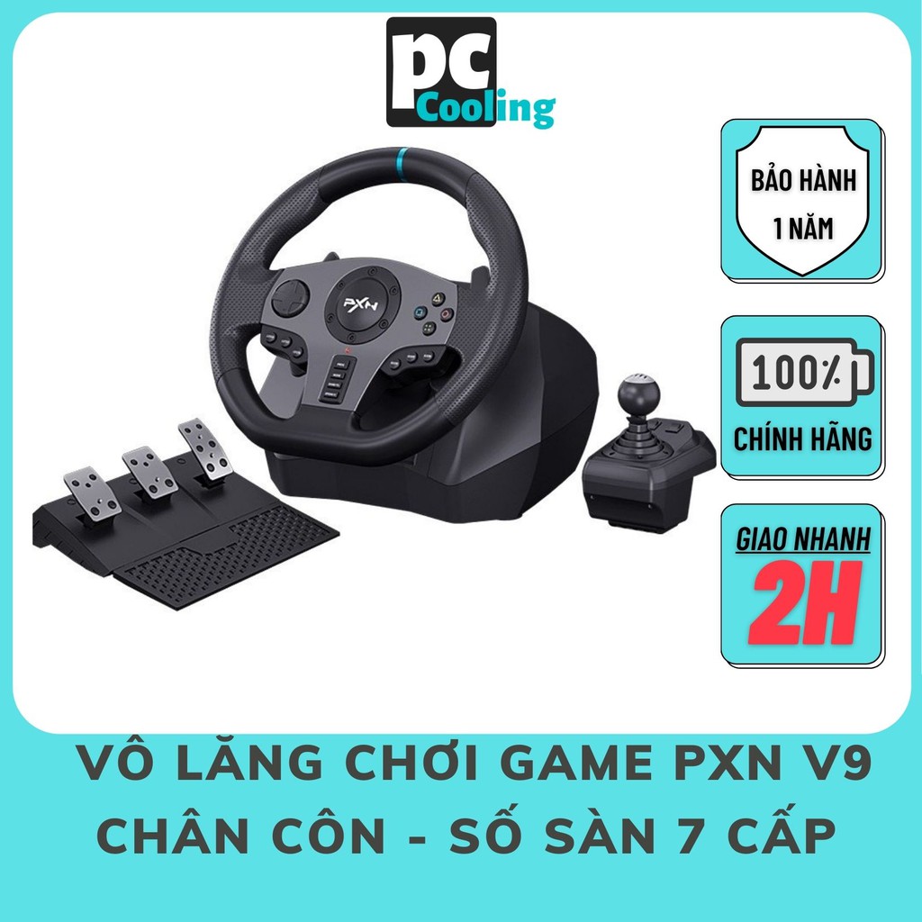 Vô lăng chơi game PXN V9 Gaming Racing Wheel - Vô lăng 270/900 độ , pedal chân côn , số sàn 7 cấp , Có RUNG