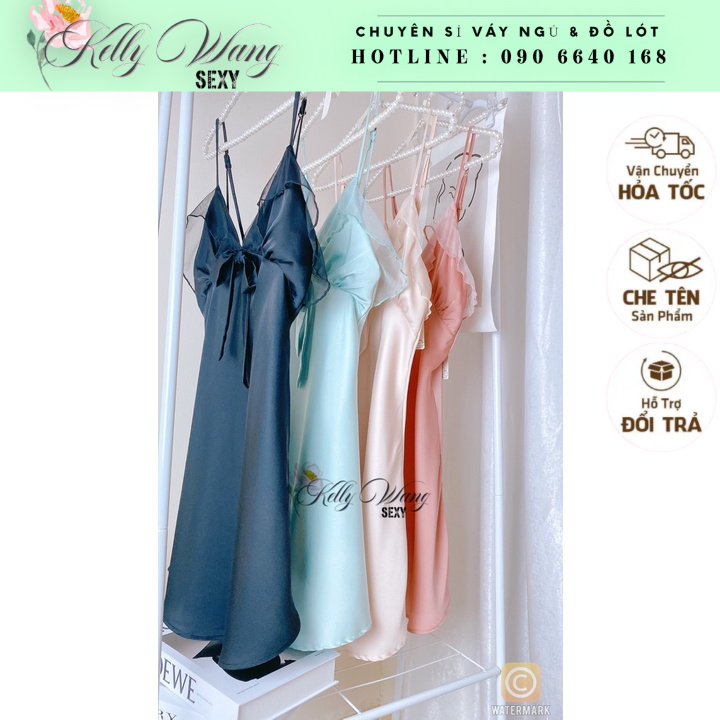 ❤ sx848 váy ngủ lụa phối ren  -đầm ngủ sexy cao cấp-KELLYWANG
