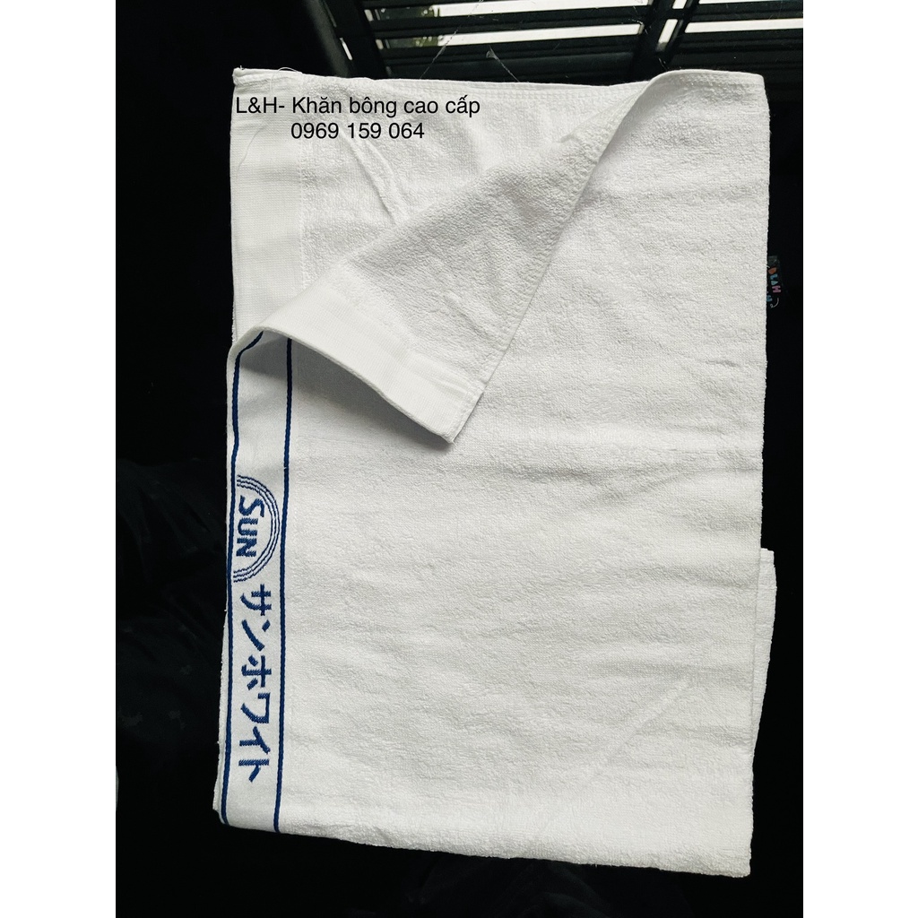 Khăn tắm trắng logo xuất nhật, Nặng 320g, KT 70x140cm